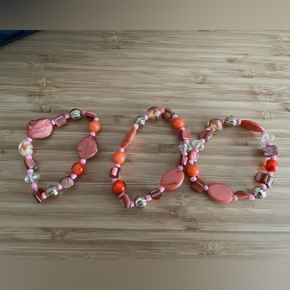 3 Elastic Pink Bracelets Costume Jewelry